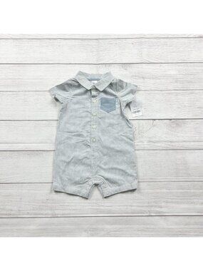 Carter's Baby Boys Striped Romper Short Sleeve Button Up NWT 6-9 Months